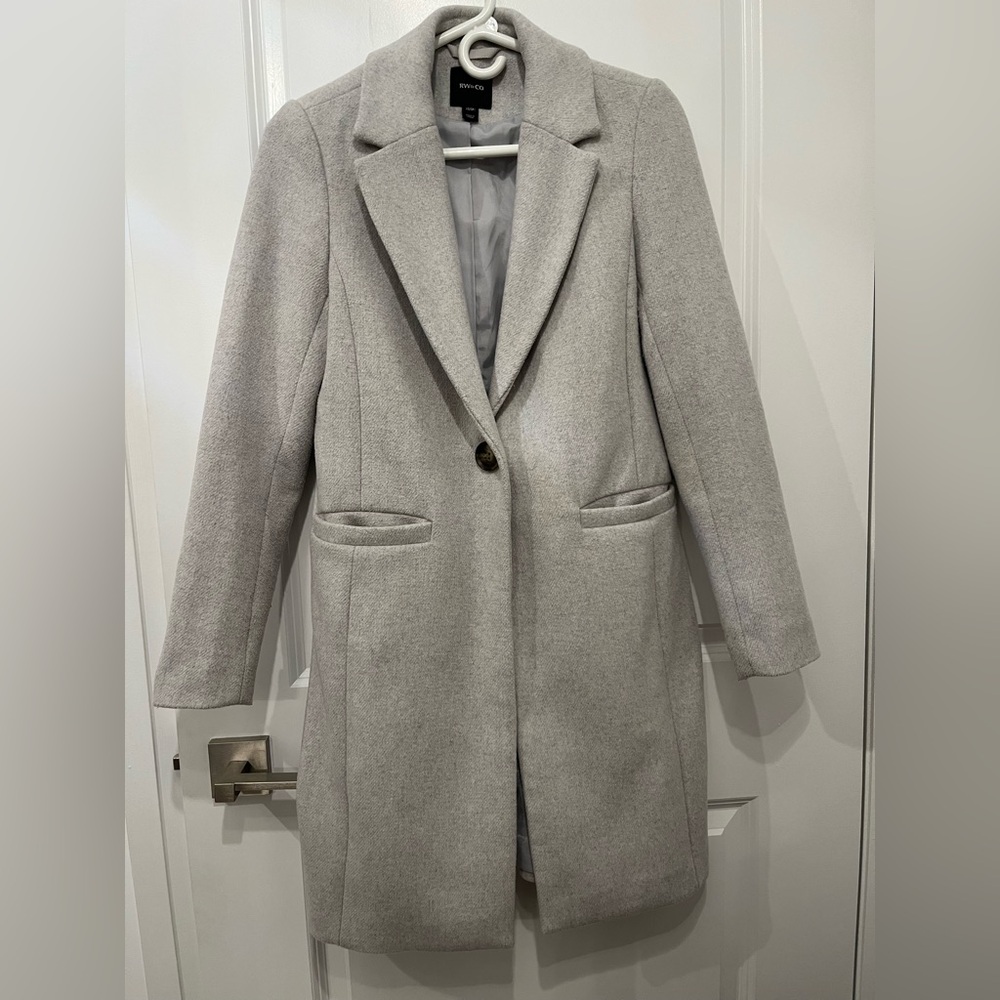 RW & Co | Light Grey Wool Blend Trench Pea Coat, XS